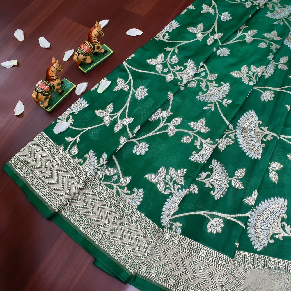 Emerald Green Pure Katan Silk Banarasi Handloom Dupatta